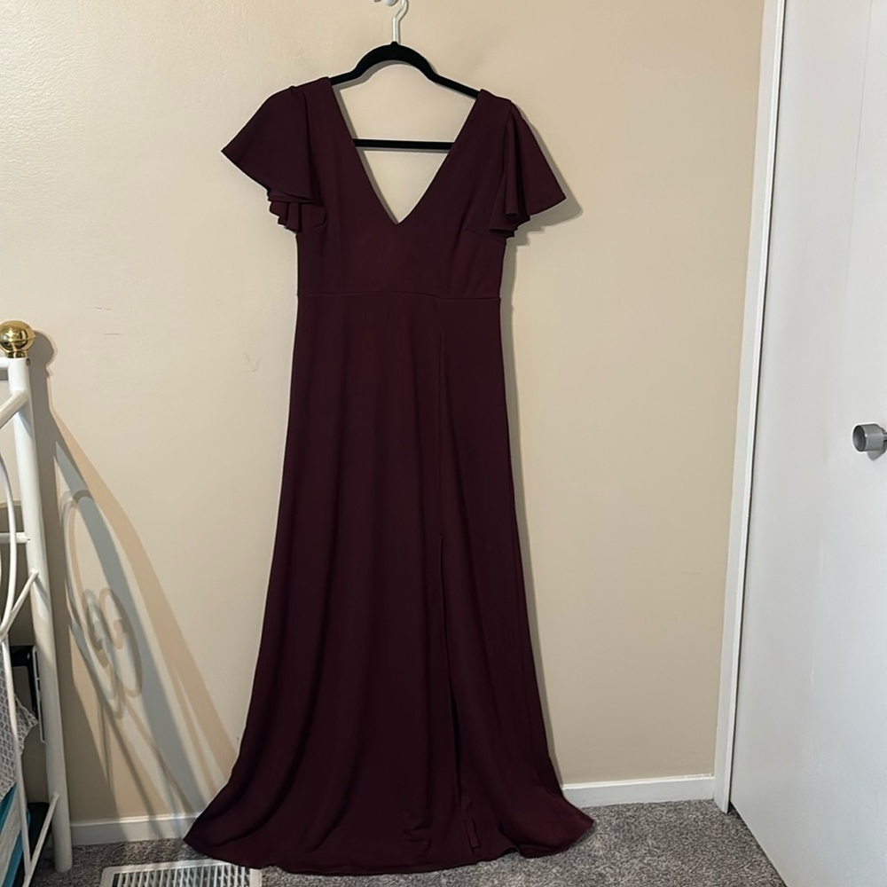 Birdy Grey Flutter Sleeve Slit Maxi Bridesmaid Dress